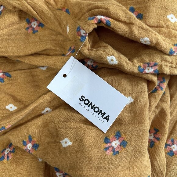 NEW SONOMA Womens XL LS Peasant Floral Cottagecore Blouse Mustard Cotton Top - Picture 6 of 10